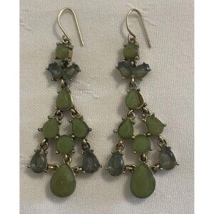 Vintage Monet Gold Tone Green Stone Chandelier Drop Earrings